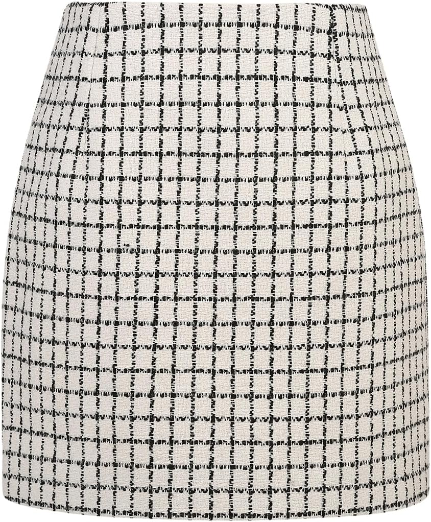 IDEALSANXUN Womens High Waist Plaid Skirt Bodycon Pencil Wool Mini Skirts