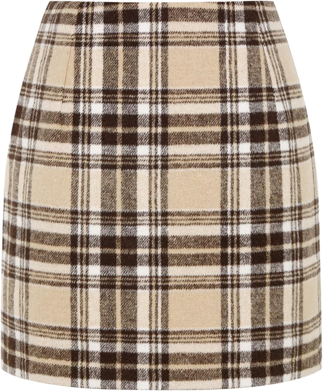 IDEALSANXUN Womens High Waist Plaid Skirt Bodycon Pencil Wool Mini Skirts