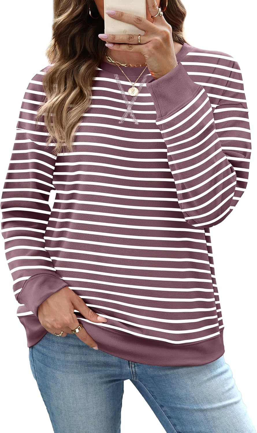 RUMIA Women's Crew Neck Sweatshirt Long Sleeve Tops for Women Fall Clothes