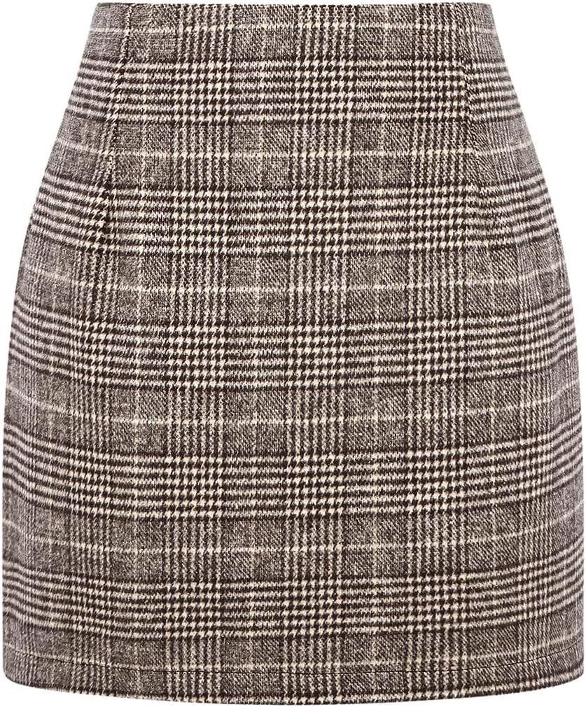 IDEALSANXUN Womens High Waist Plaid Skirt Bodycon Pencil Wool Mini Skirts