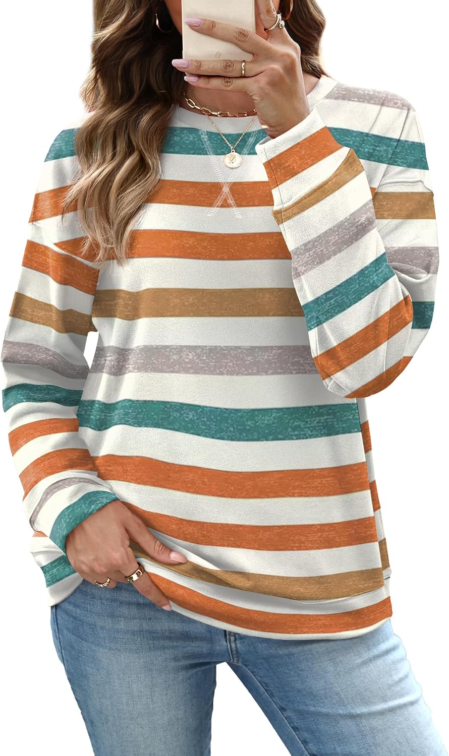 RUMIA Women's Crew Neck Sweatshirt Long Sleeve Tops for Women Fall Clothes
