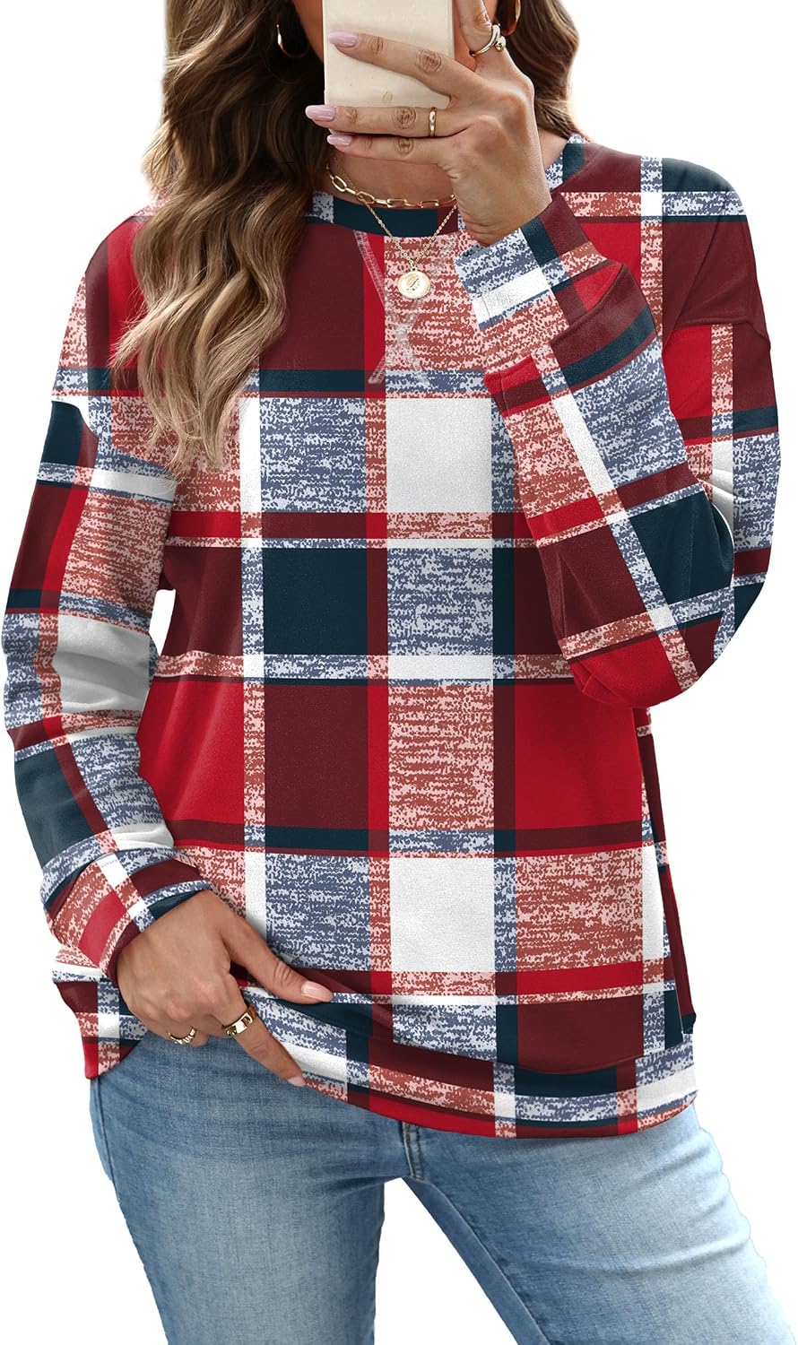 RUMIA Women's Crew Neck Sweatshirt Long Sleeve Tops for Women Fall Clothes