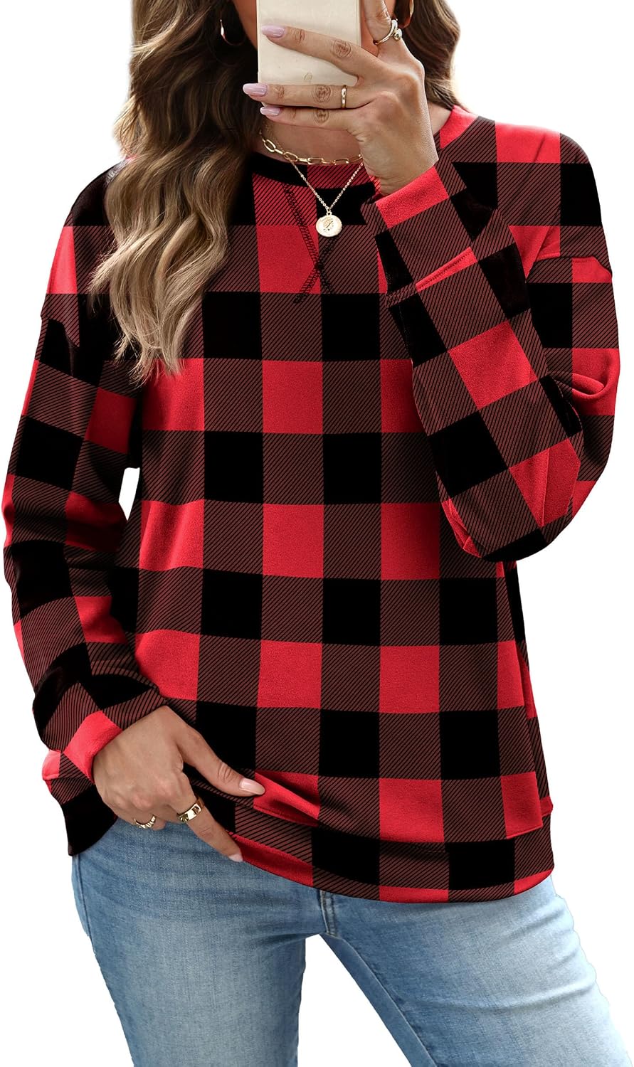 RUMIA Women's Crew Neck Sweatshirt Long Sleeve Tops for Women Fall Clothes