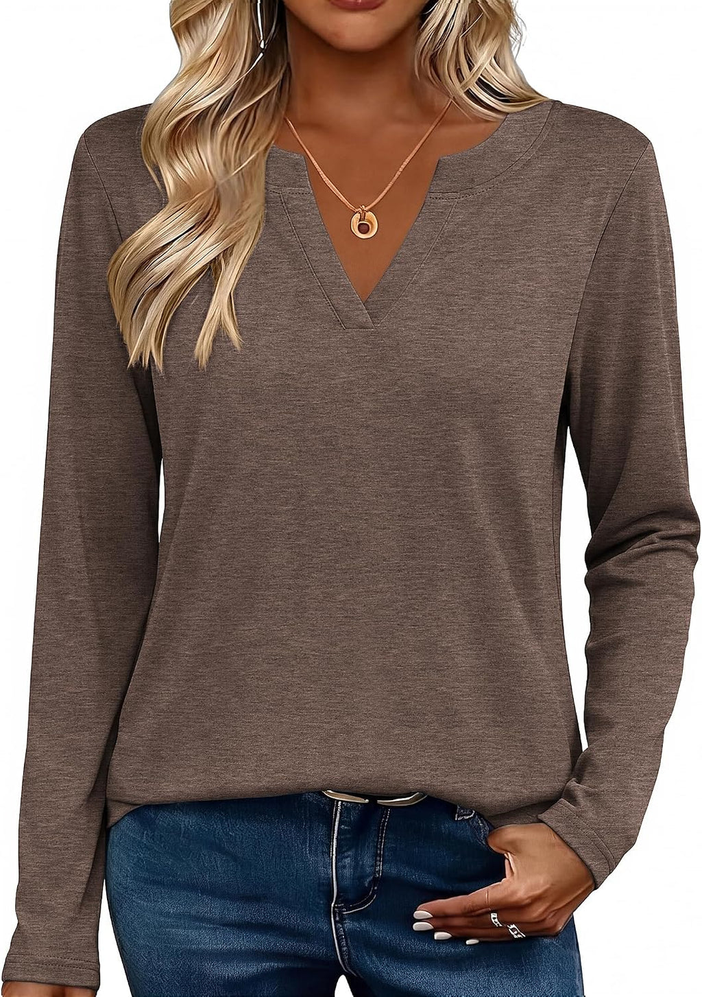 Zeagoo Womens Tops Long Sleeve V Neck Tee Shirts Cute Dressy Casual