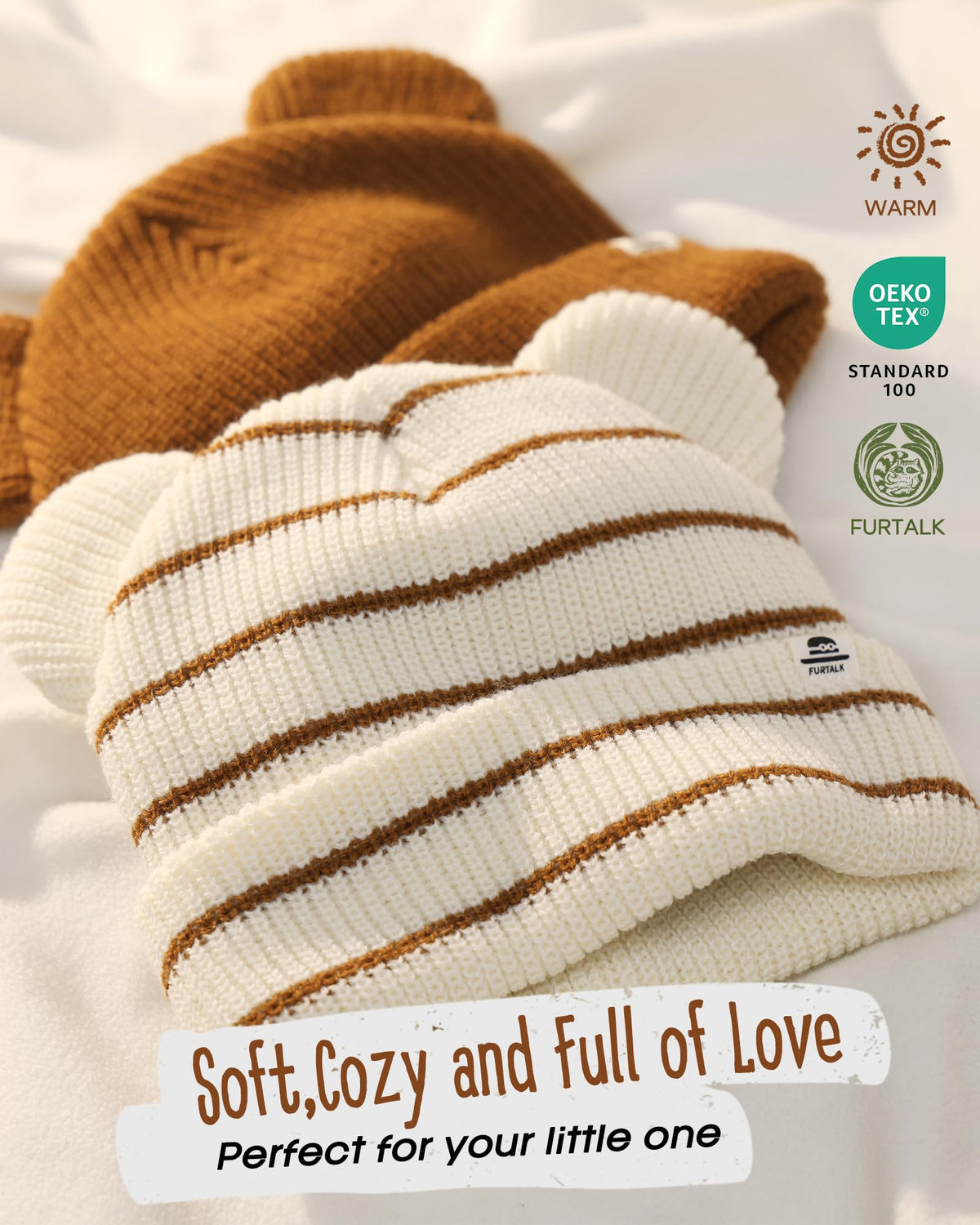 FURTALK Baby Beanie with Bear Ear Warm Knit Winter Hat for Infant Toddlers