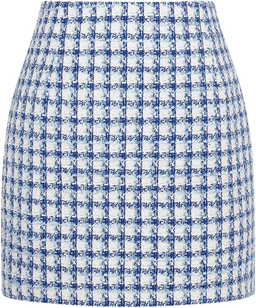 IDEALSANXUN Womens High Waist Plaid Skirt Bodycon Pencil Wool Mini Skirts