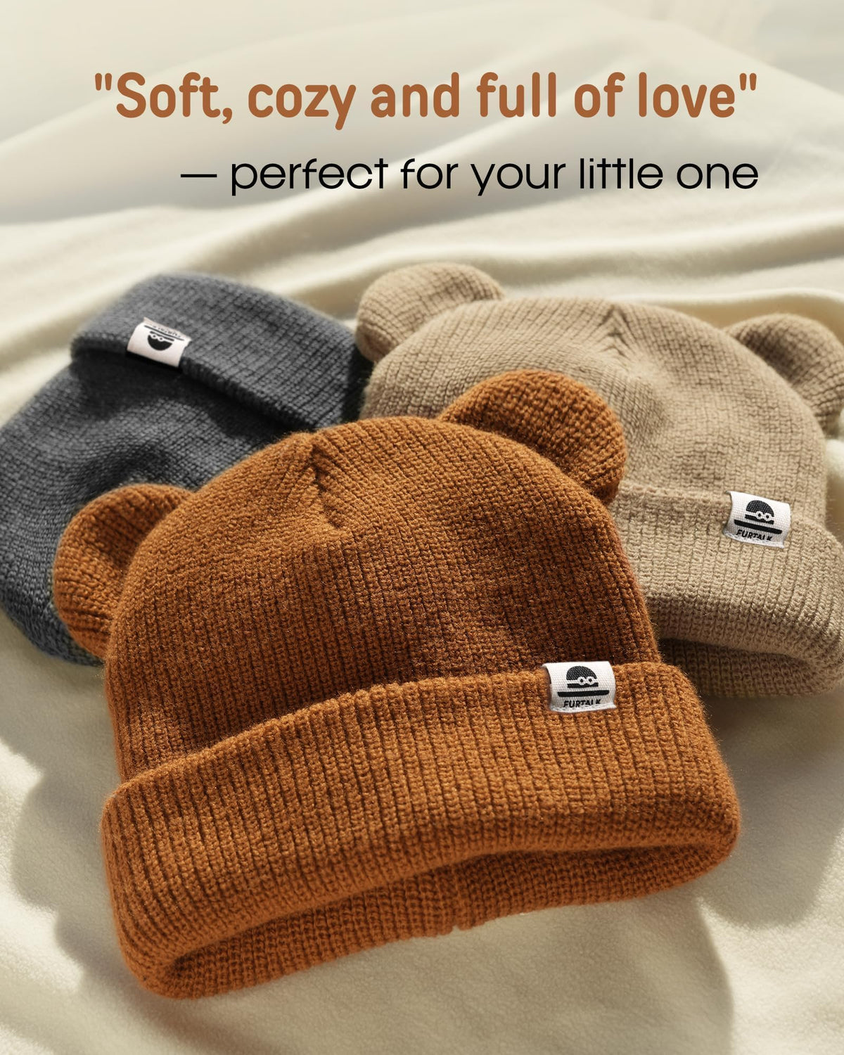 FURTALK Baby Beanie with Bear Ear Warm Knit Winter Hat for Infant Toddlers