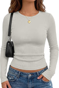 AUTOMET Women's Ribbed Long Sleeve Shirts Basic Top For Fall Work & Casual