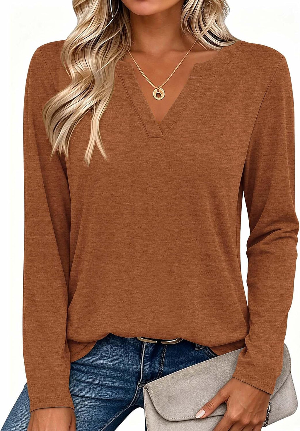 Zeagoo Womens Tops Long Sleeve V Neck Tee Shirts Cute Dressy Casual
