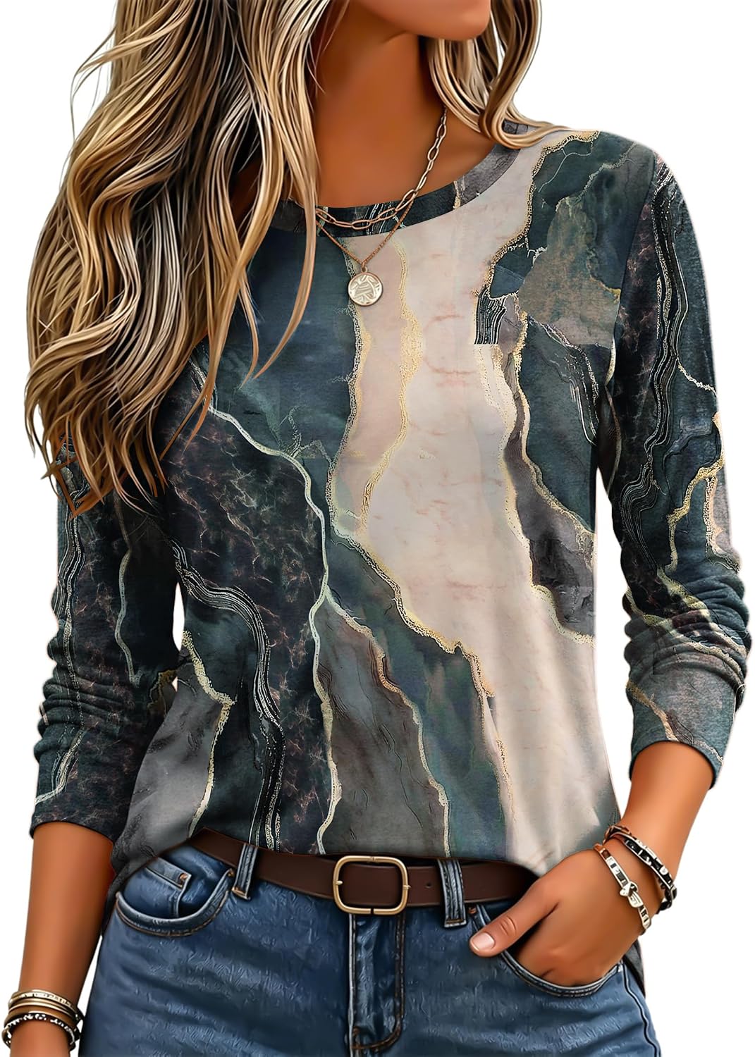 Zeagoo Women's Casual Shirts Long Sleeve Tops Crewneck Tshirts Fall Clothes