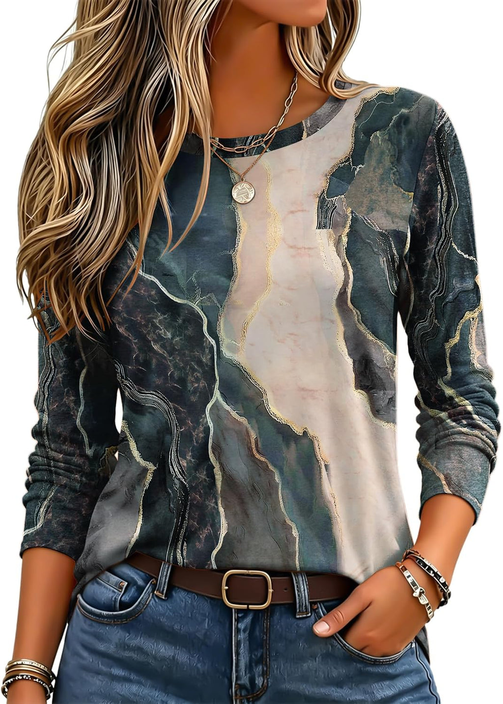 Zeagoo Women's Casual Shirts Long Sleeve Tops Crewneck Tshirts Fall Clothes