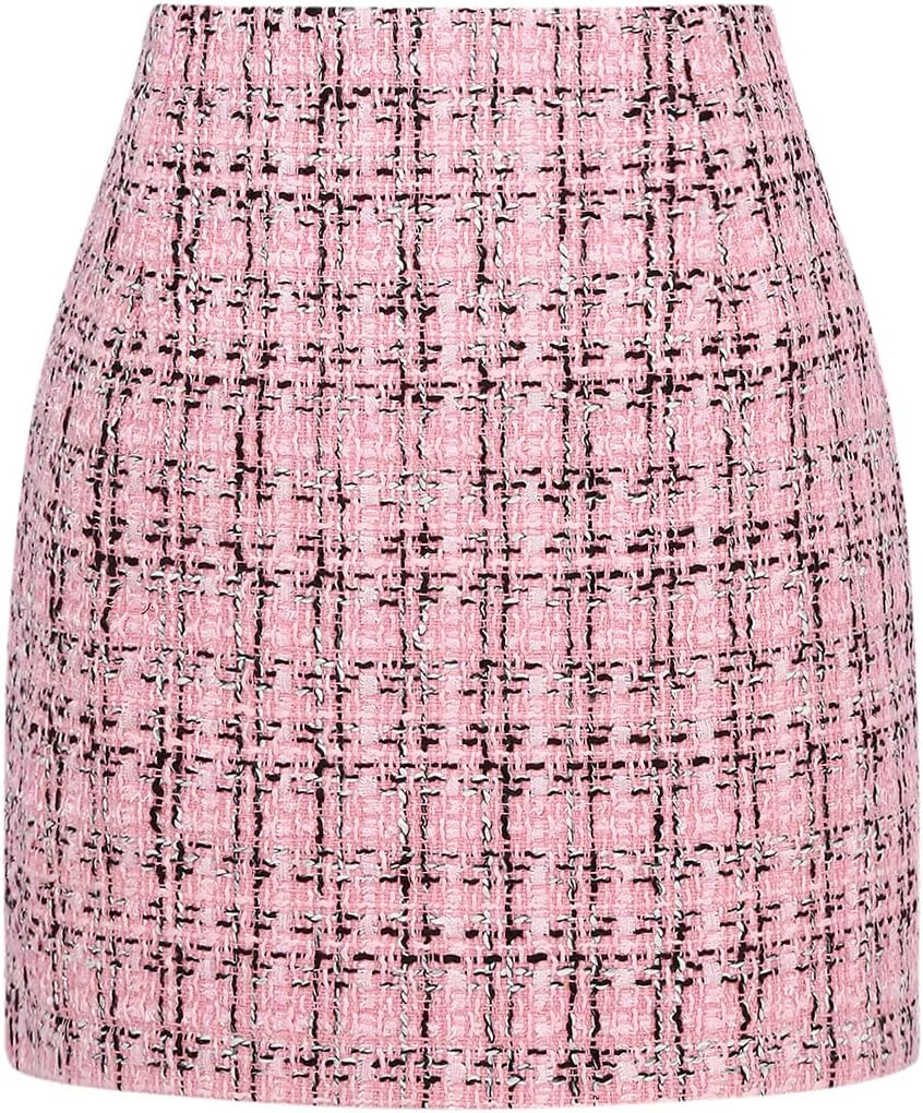 IDEALSANXUN Womens High Waist Plaid Skirt Bodycon Pencil Wool Mini Skirts