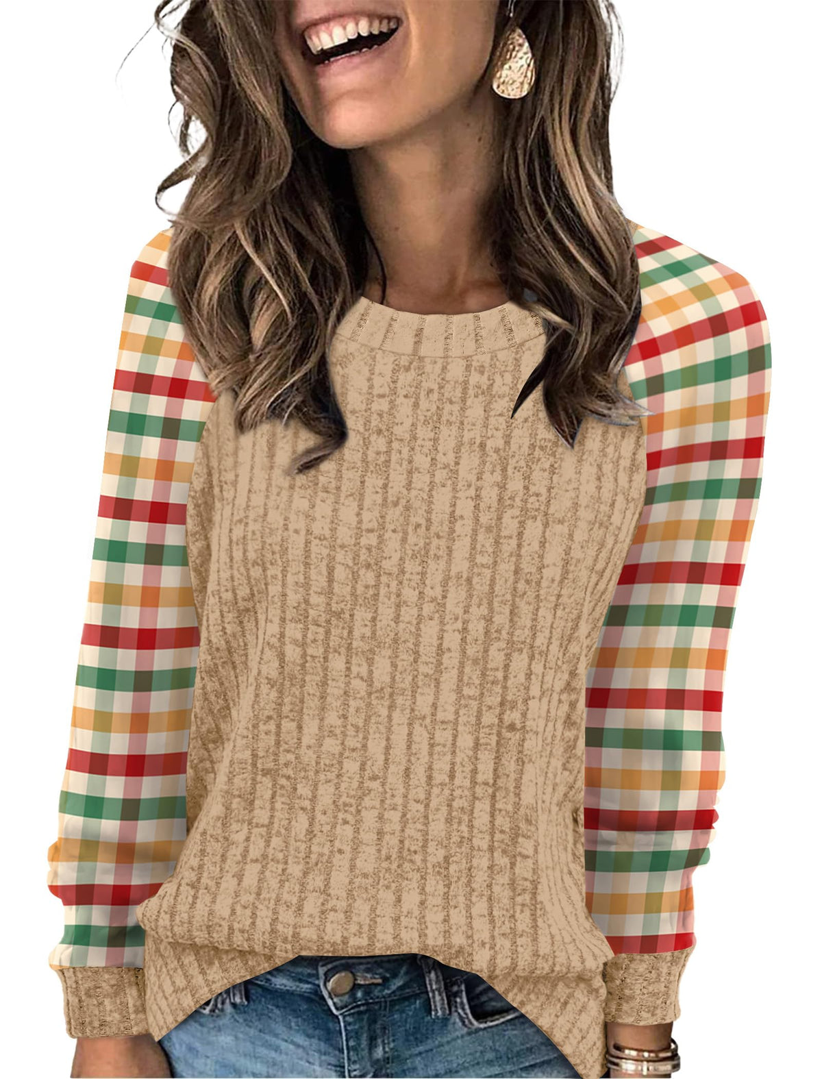 WIHOLL Long Sleeve Shirts for Women Lightweight Sweaters Fall Outfits 2026 Color Block Winter Clothing Dressy Casual Soft