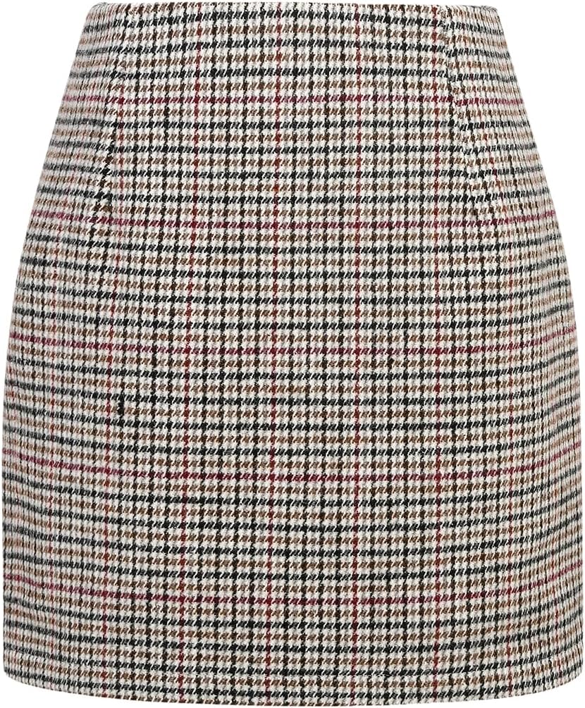 IDEALSANXUN Womens High Waist Plaid Skirt Bodycon Pencil Wool Mini Skirts