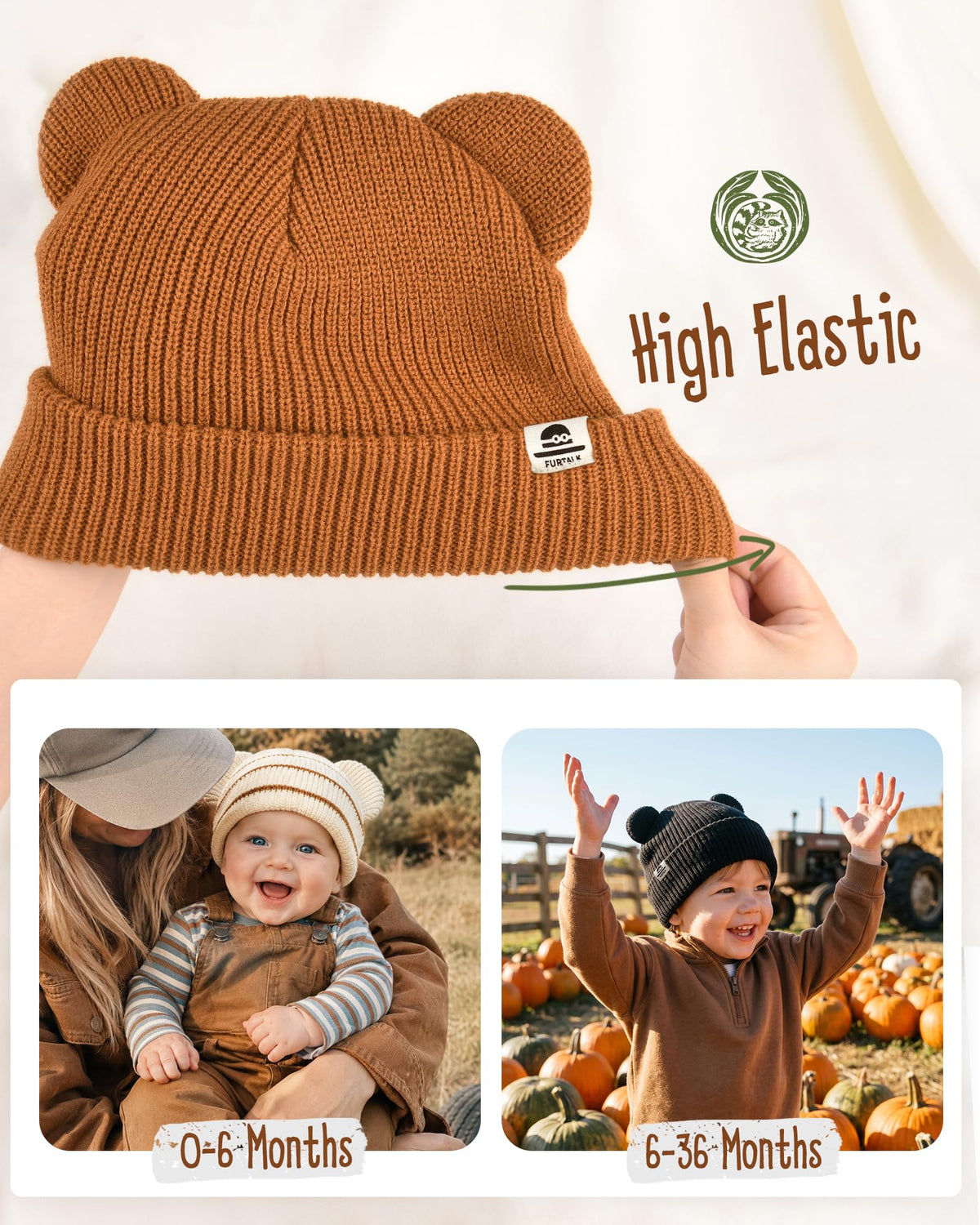 FURTALK Baby Beanie with Bear Ear Warm Knit Winter Hat for Infant Toddlers