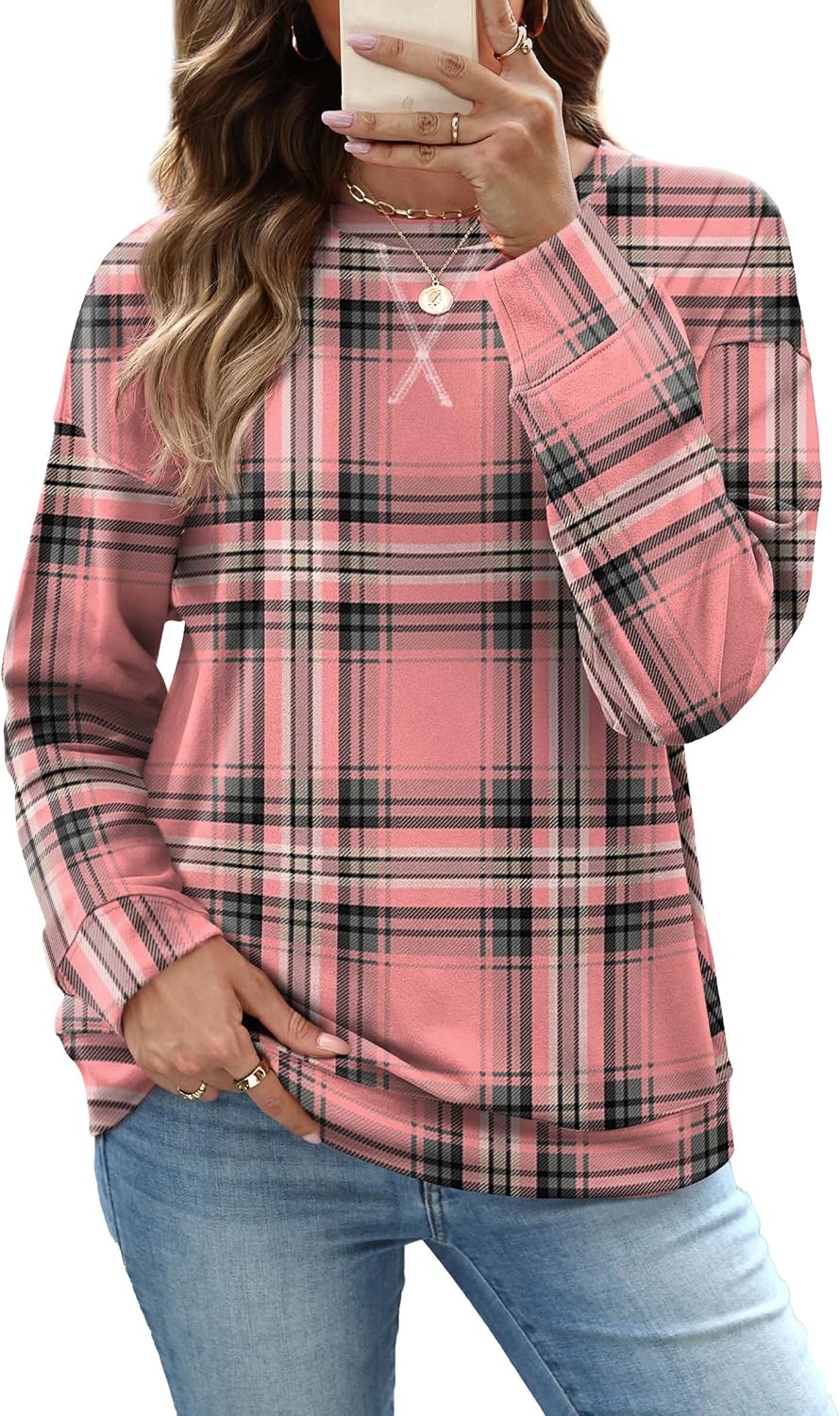 RUMIA Women's Crew Neck Sweatshirt Long Sleeve Tops for Women Fall Clothes