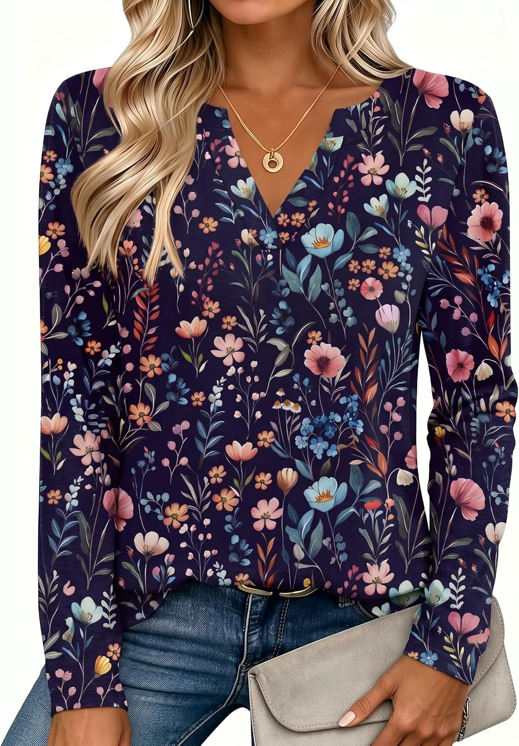 Zeagoo Womens Tops Long Sleeve V Neck Tee Shirts Cute Dressy Casual