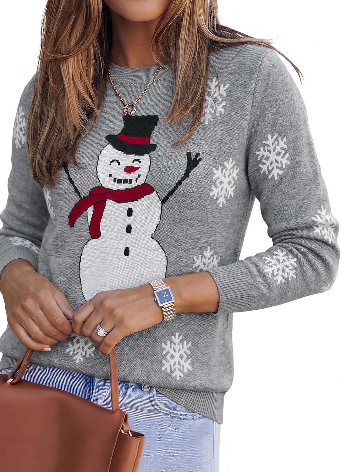 Arach&Cloz Women's Wool Blend Classic Crew Neck Casual Fall Sweaters