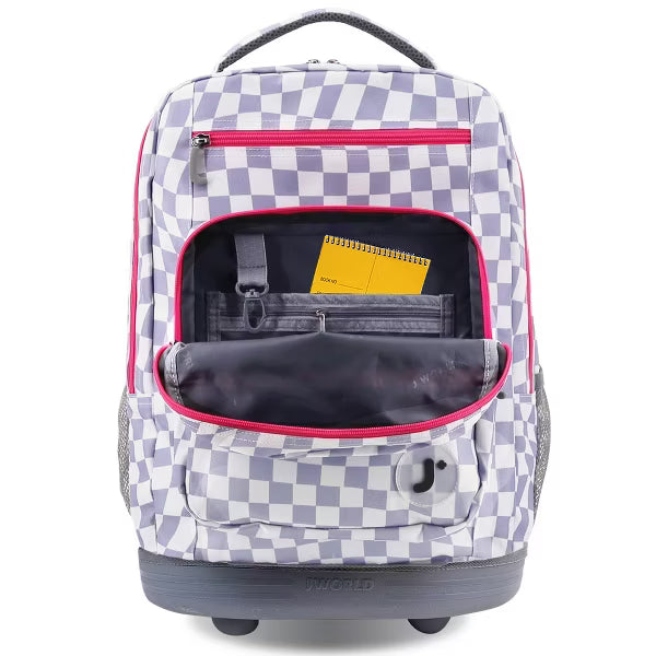 JWorld Sundance 20" Laptop Rolling Backpack - Lavender Checkers