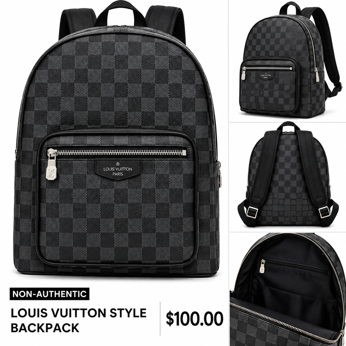 Black Checkered Designer-Inspired Backpack