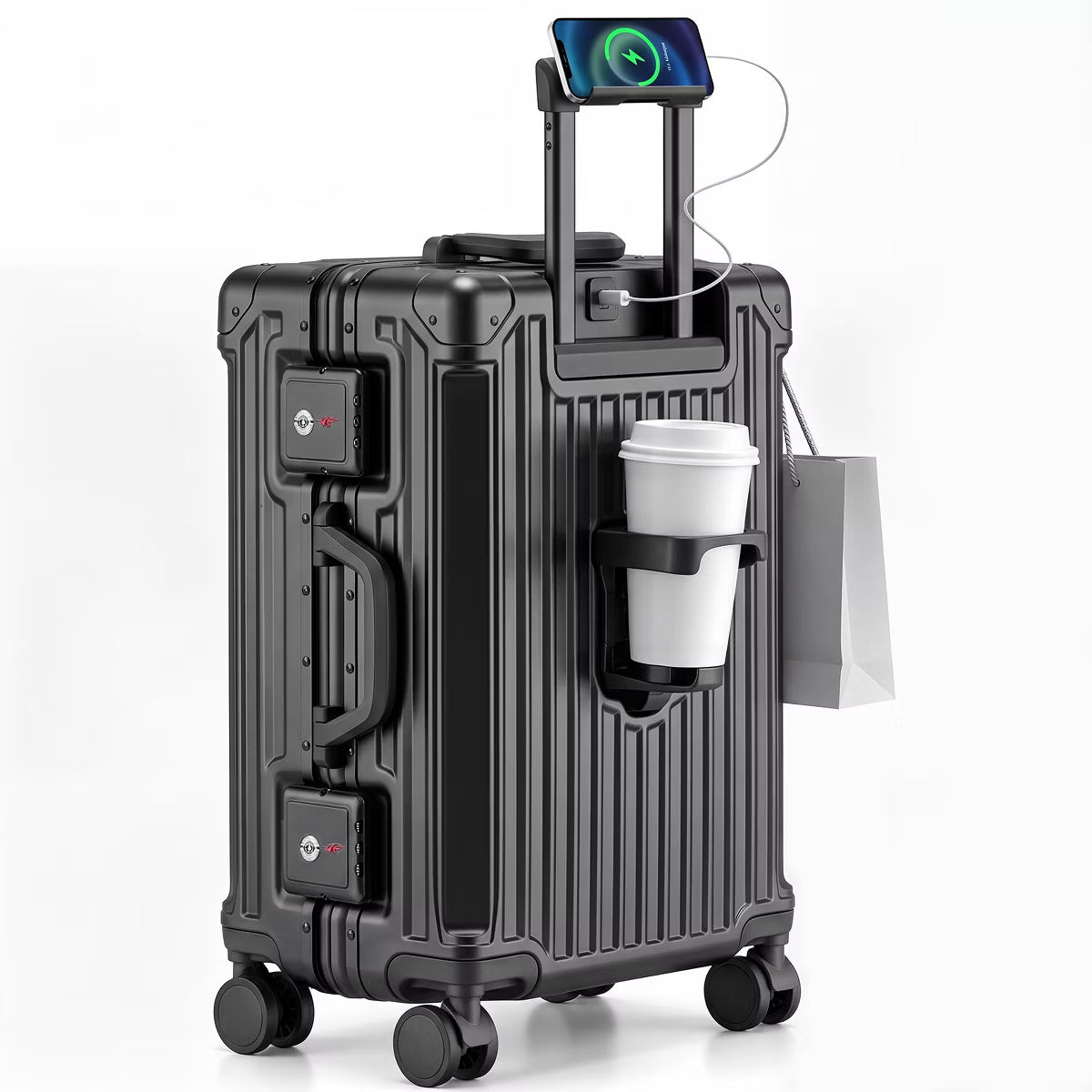 SUGIFT Zipperless Aluminum Frame Carry On Luggage Hardside Suitcase TSA Lock USB Port