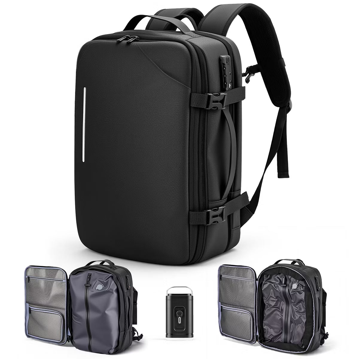Vacuum Compression Travel Backpack, Expandable 35L to 45L Carry-On, TSA Lock & Shoe Compartment, Black